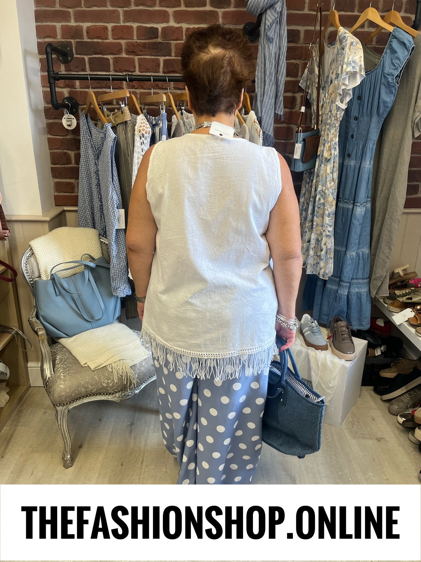 Charlie denim blue spot wide leg trousers 14-24