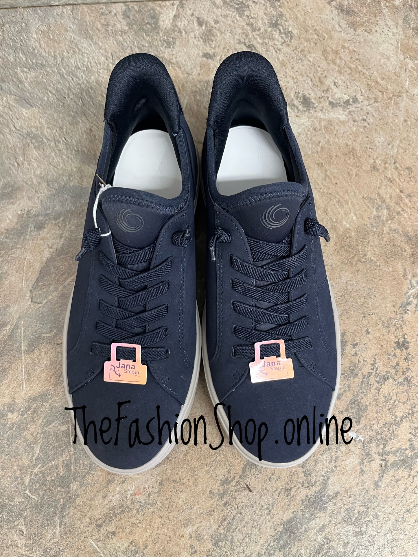 Jana navy vegan suede wide fit step in trainers sizes 4-8 (37-42)