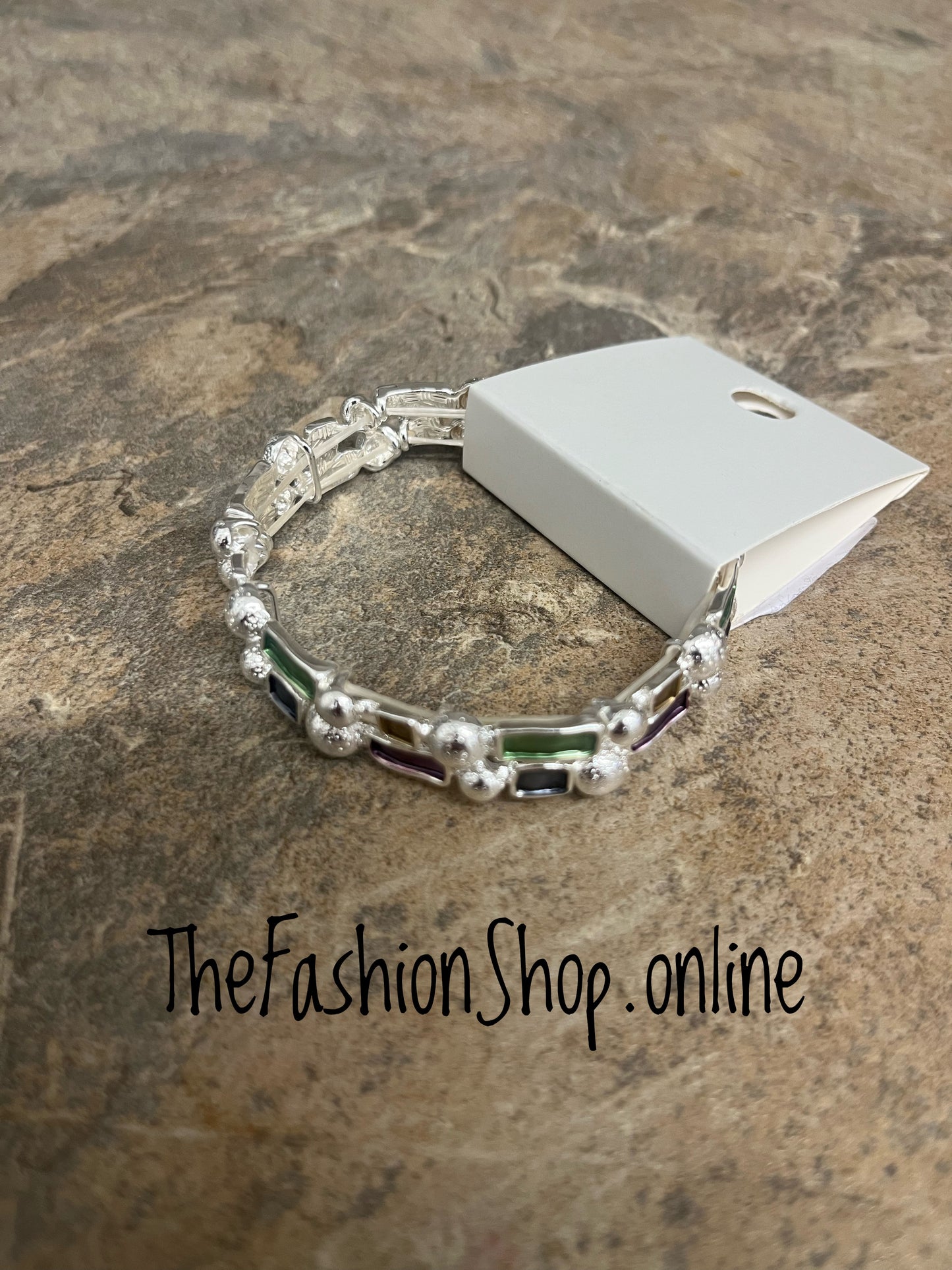 Silver elasticated double row bracelet