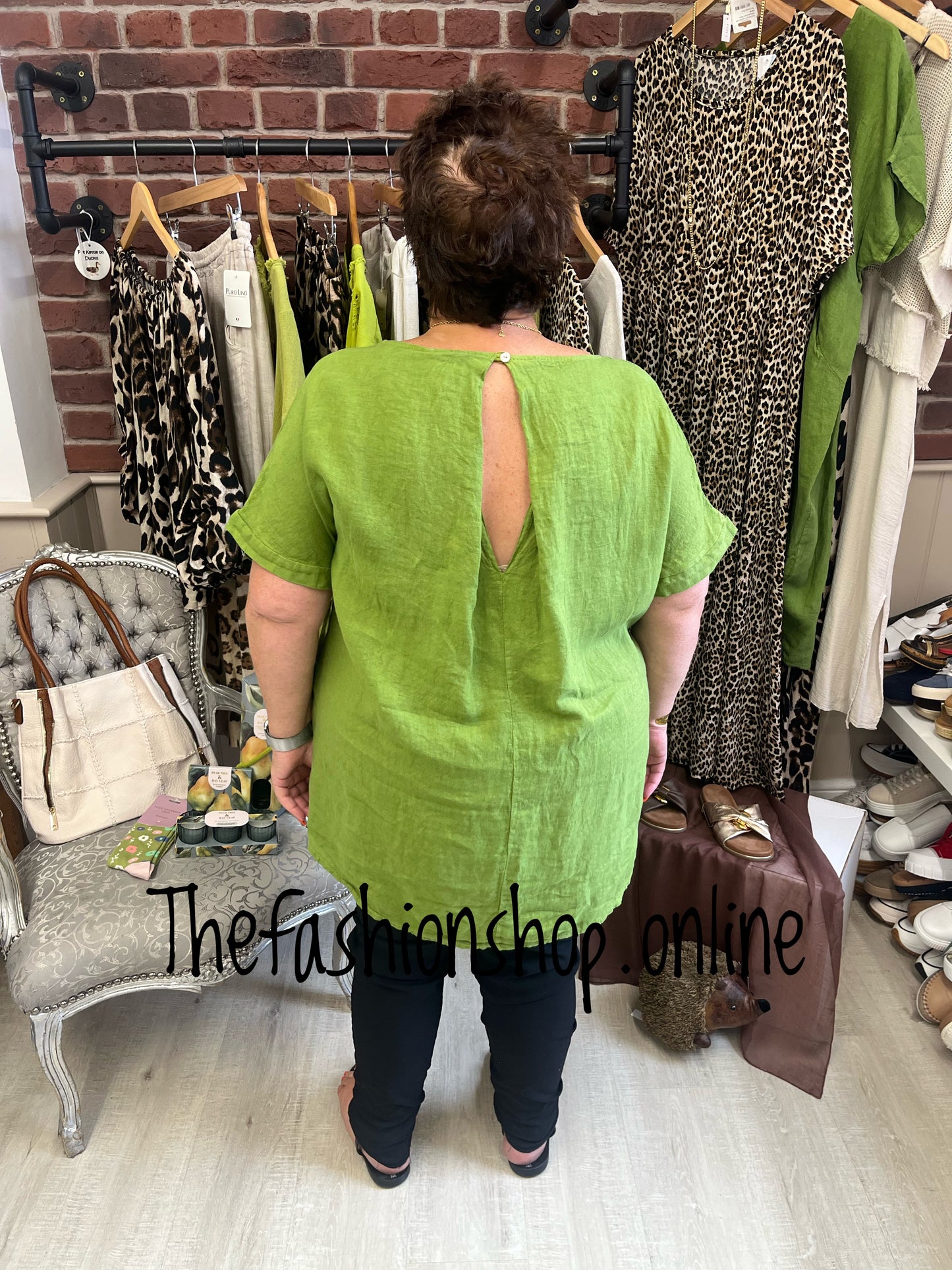 Kali olive keyhole linen top 16-22