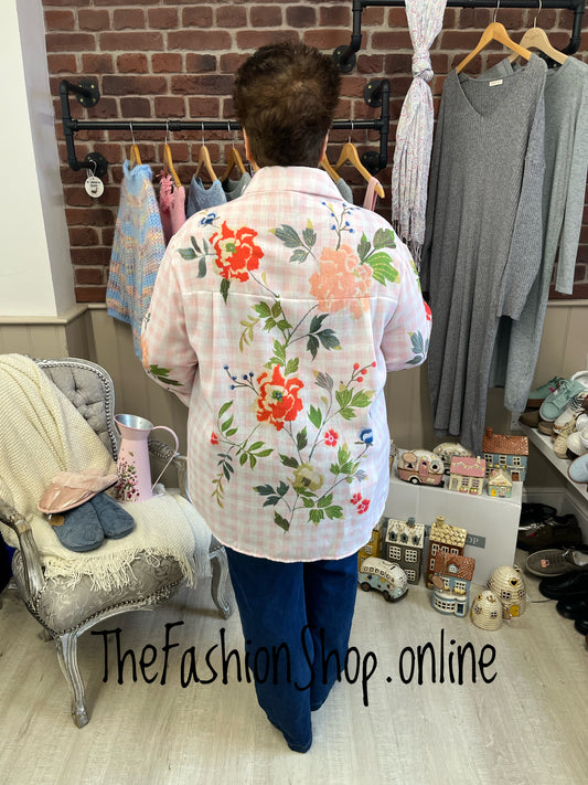 Thea pink checked floral shirt 12-22