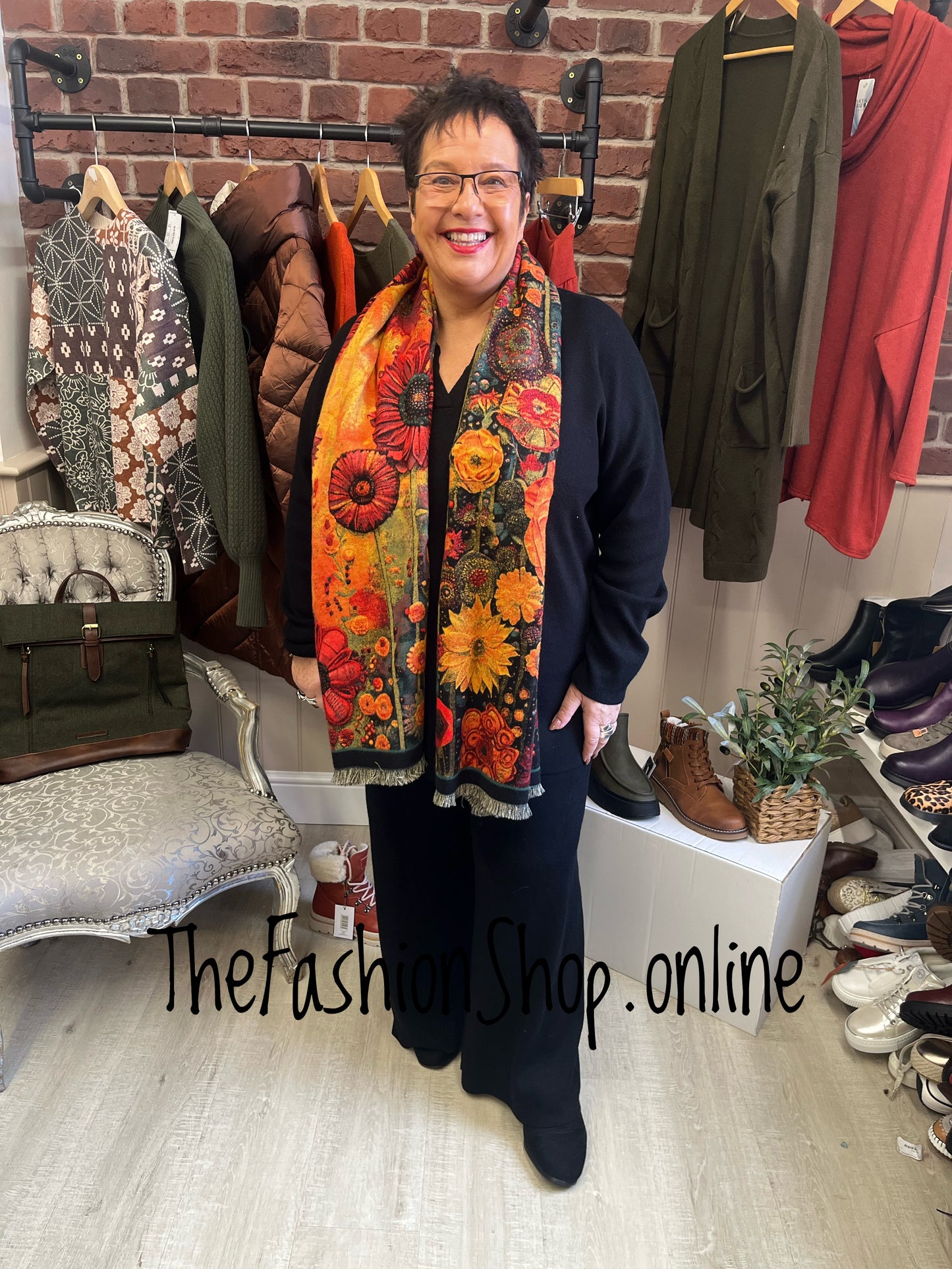 Premium Burnt Orange Floral Pashmina Scarf