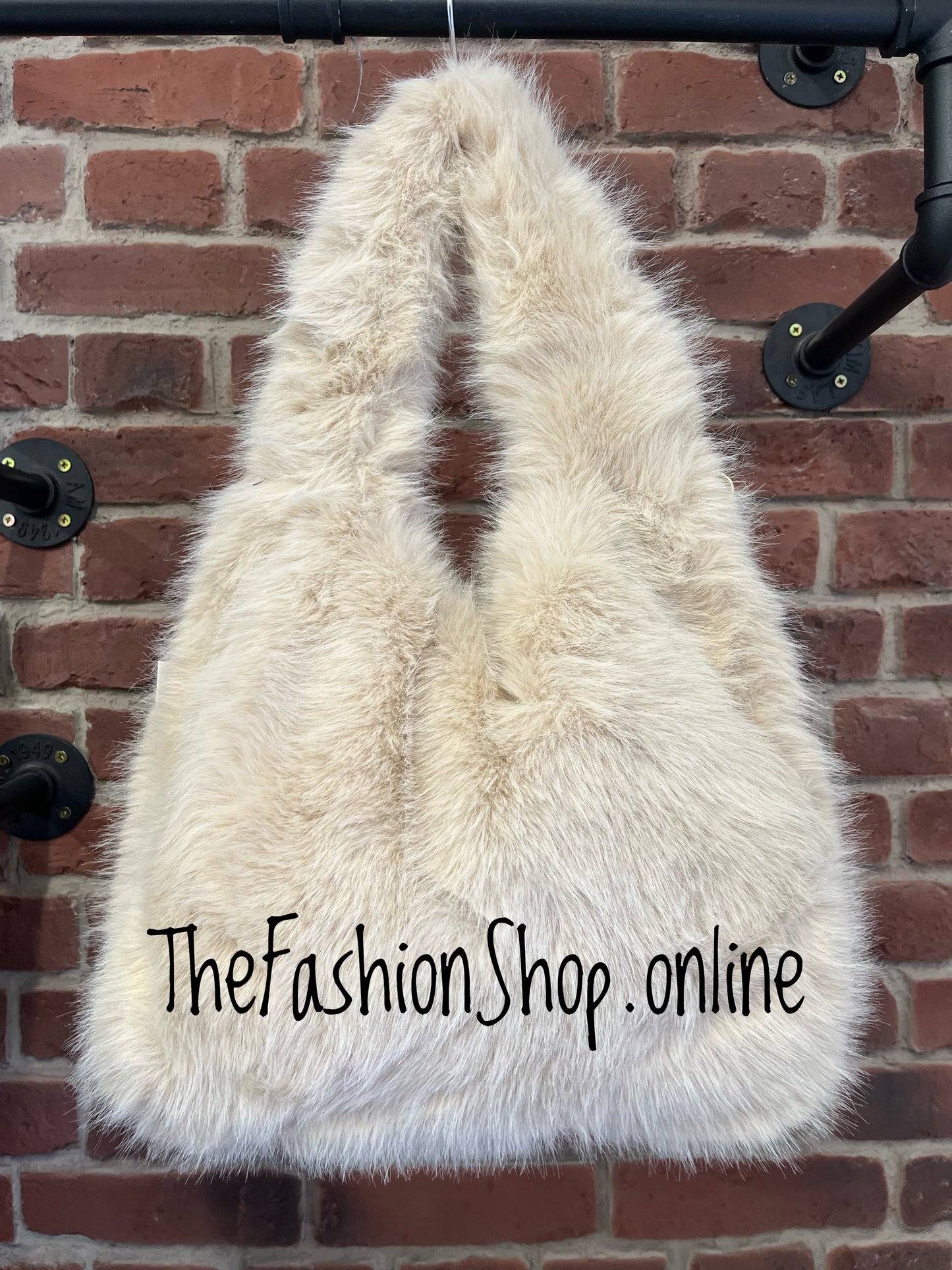 Harlow beige faux fur shoulder bag