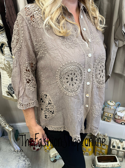 Juliet mocha cut out blouse 8-16