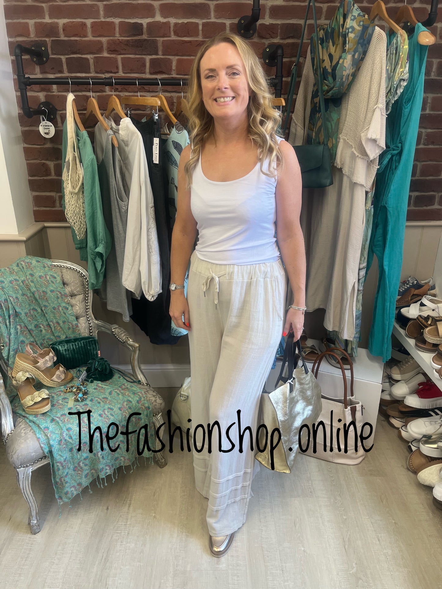 Tanya cream linen mix trousers 10-16