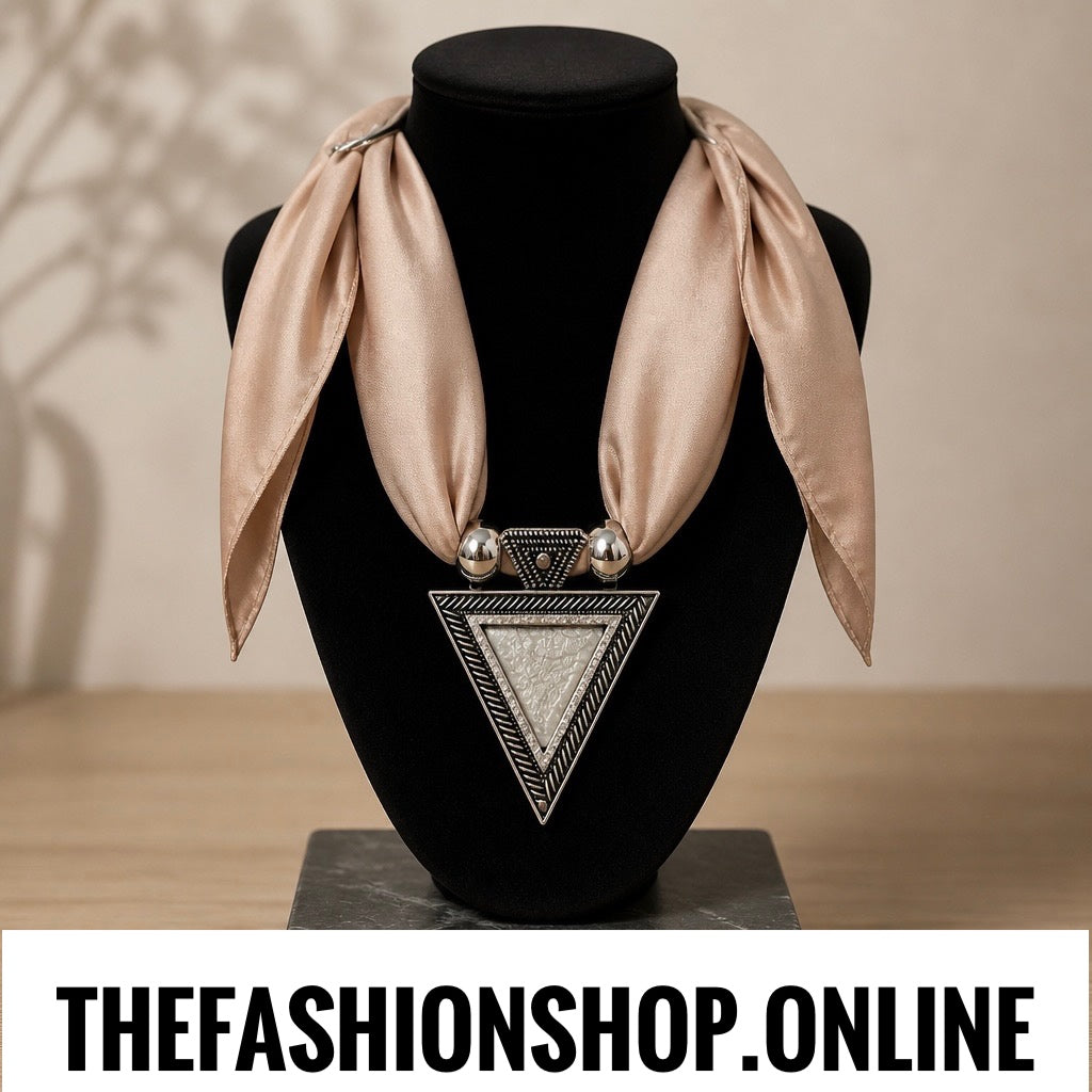 Tri Luxe Pendant in Cafe Au Lait with Satin scarf