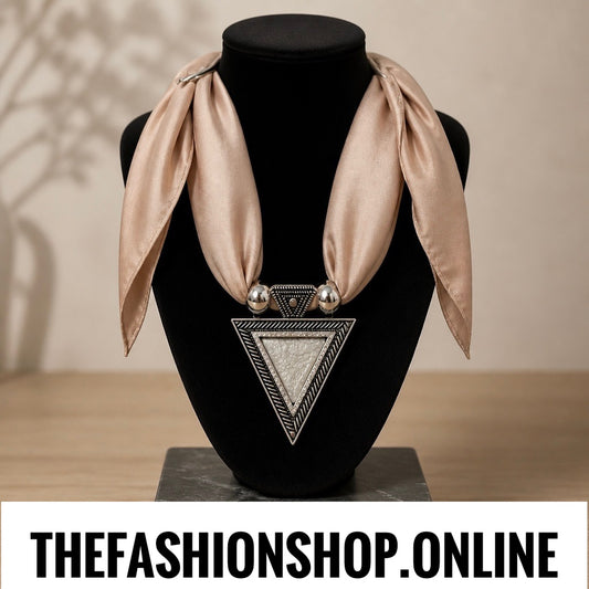 Tri Luxe Pendant in Cafe Au Lait with Satin scarf