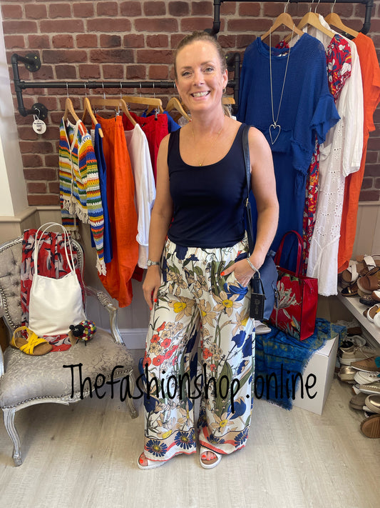 Keely retro floral silk feel trousers 10-16