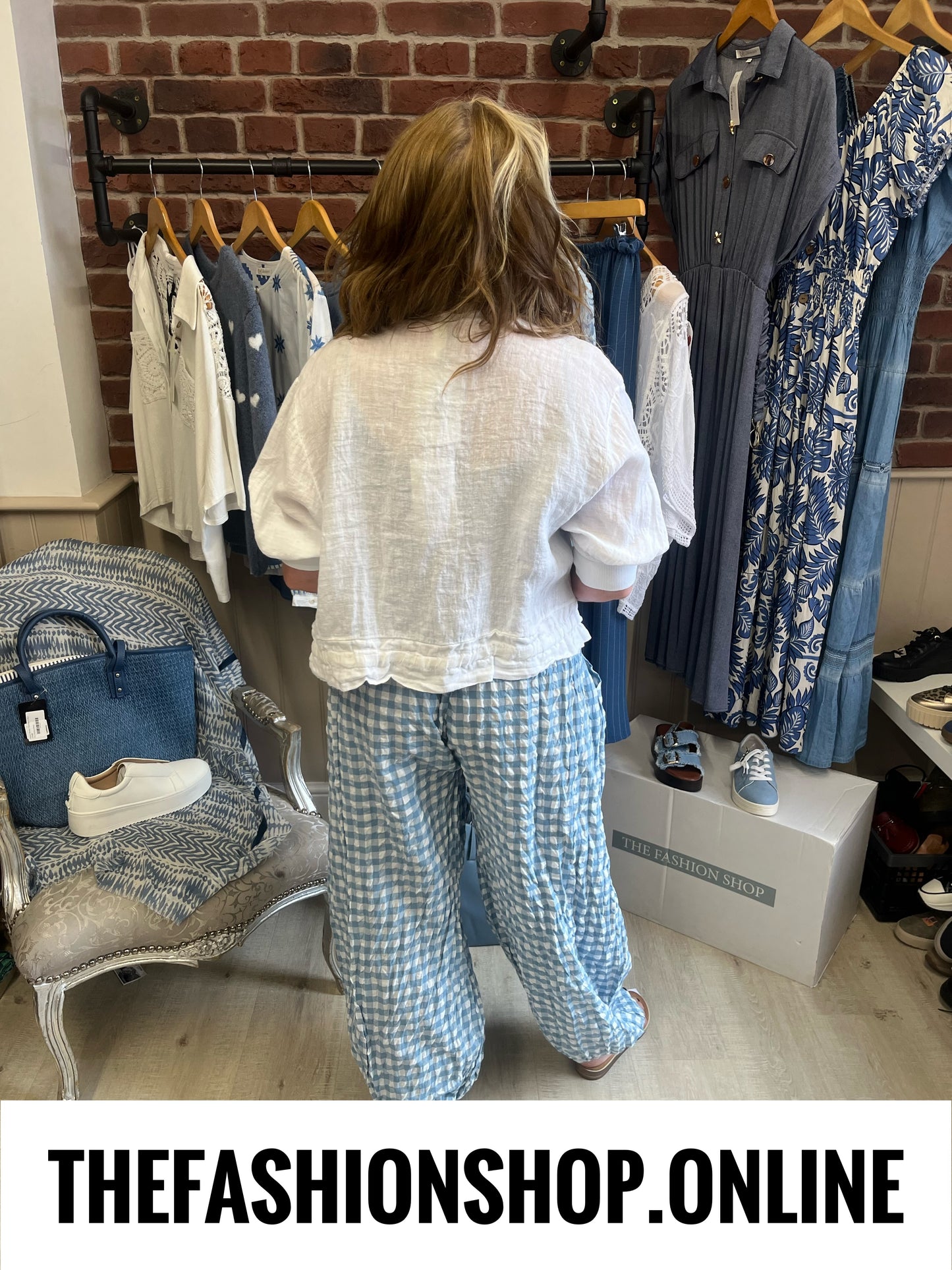 Kristen blue gingham trousers 10-16