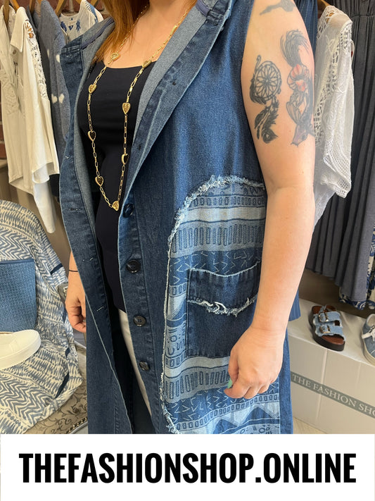 Fly Out denim sleeveless jacket / dress 10-16