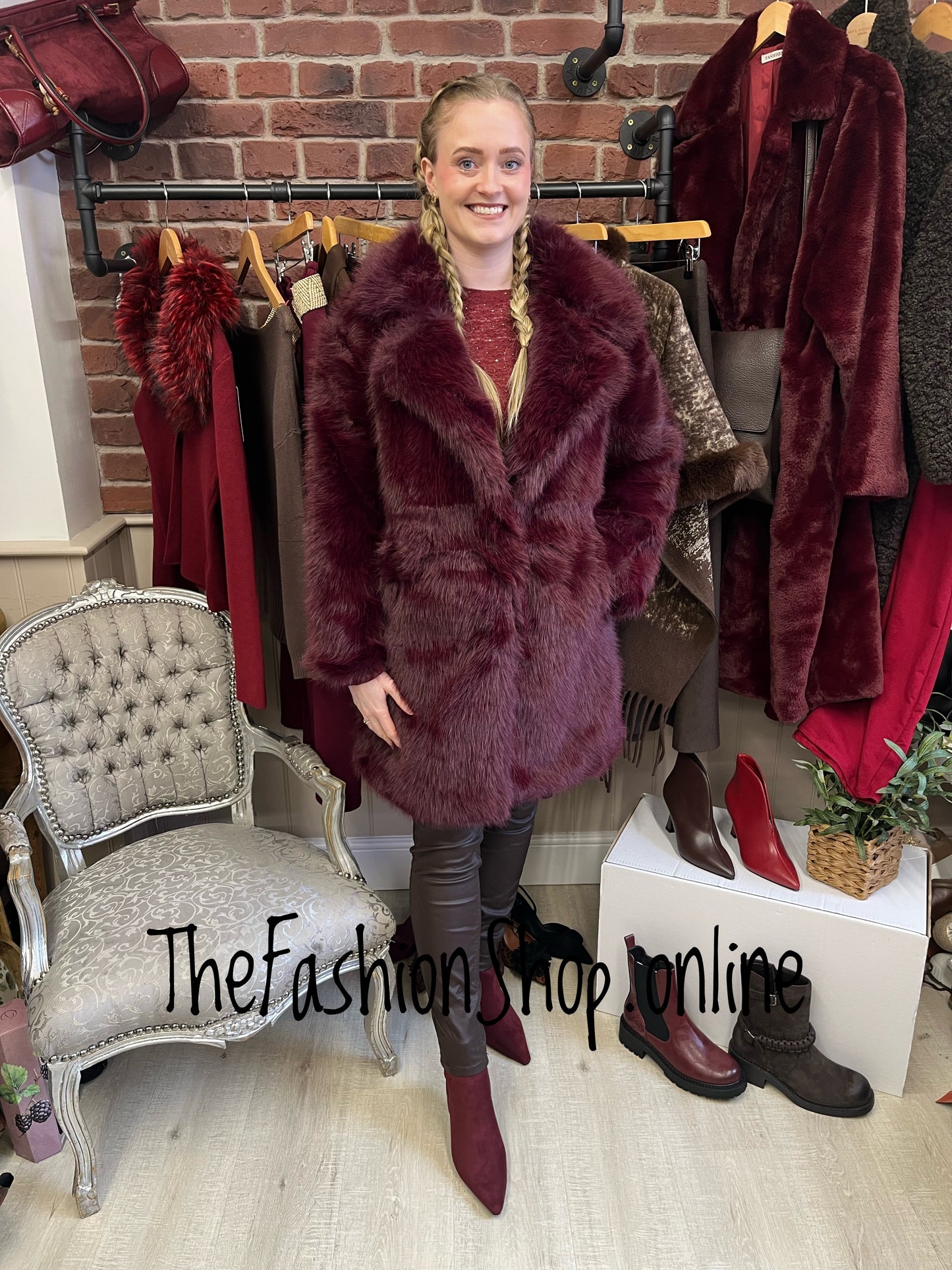 Samantha Wine Faux Fur Coat 12,14,16