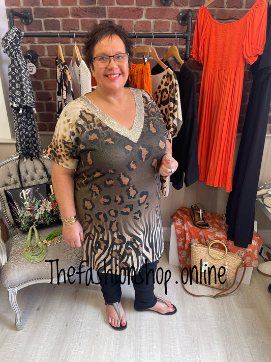 Mia animal print shimmer tunic dress 12-18