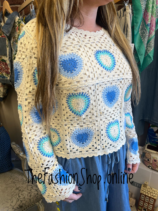 Cassie teal and blue crochet top 8-10 and 12-14