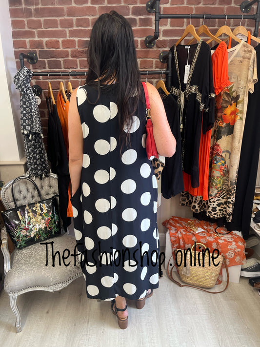 Michelle black and white spot A-line dress 12-16