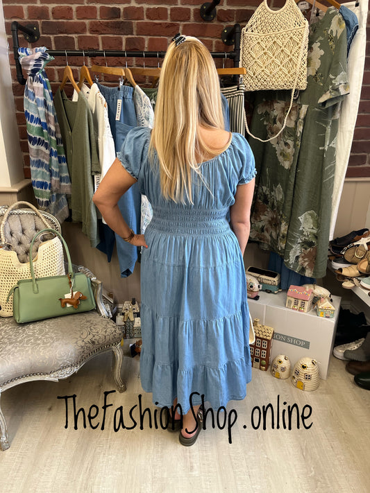 Sara light denim midi gypsy dress 10-18