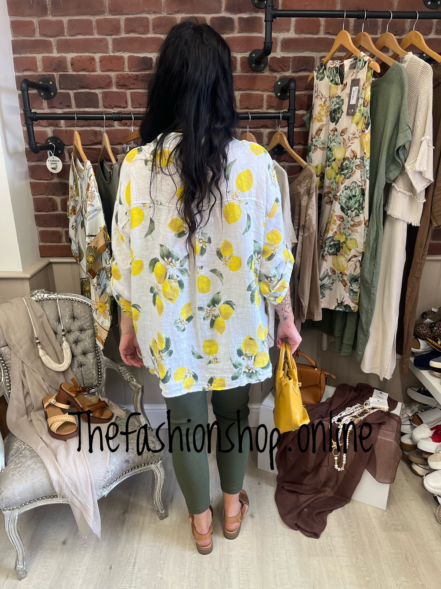 Terri white linen shirt with lemons 12-18