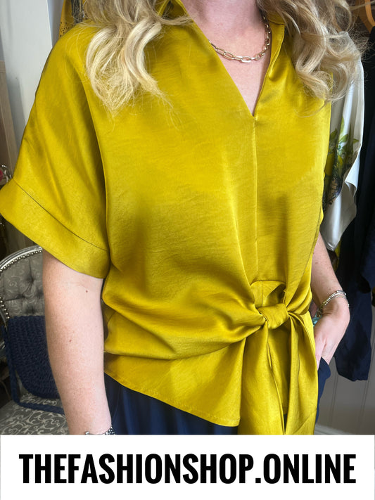 Maria antique gold tie front blouse 10-16