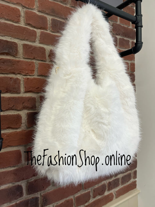 Harlow white faux fur shoulder bag