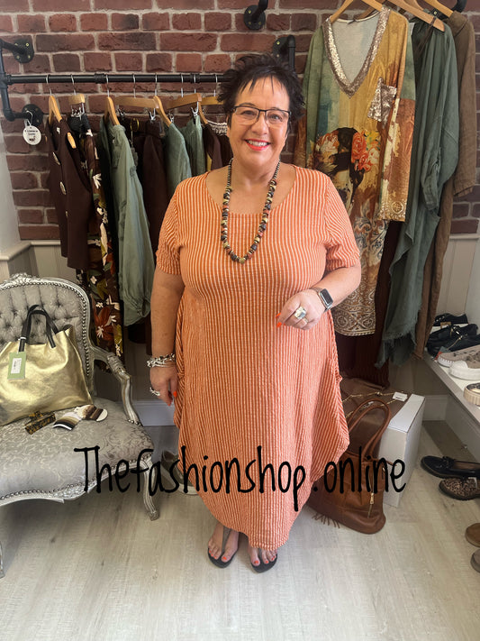 Jenny terracotta stripe balloon dress 14-18