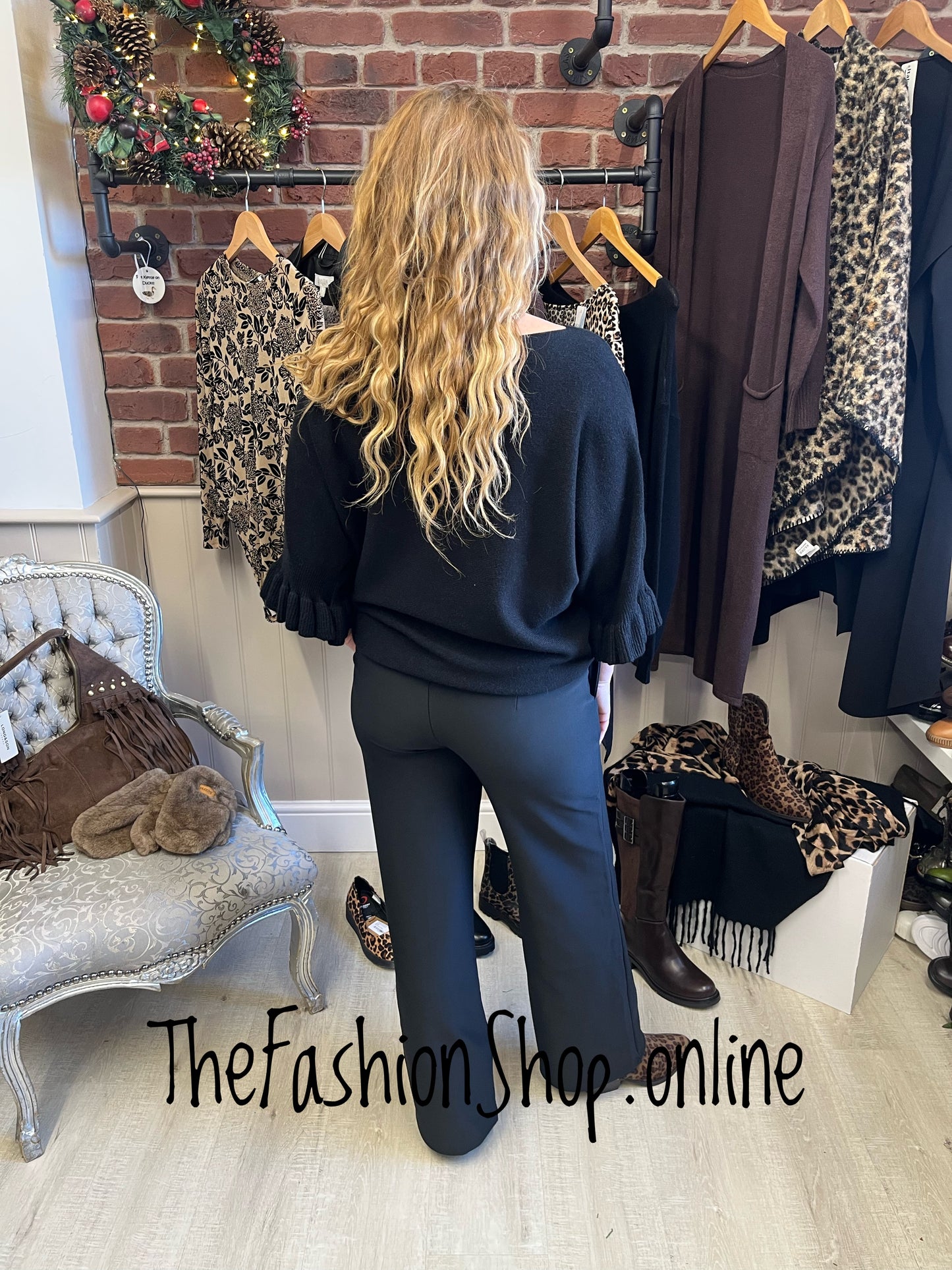 Tess black jumper with frill sleeve 8-14