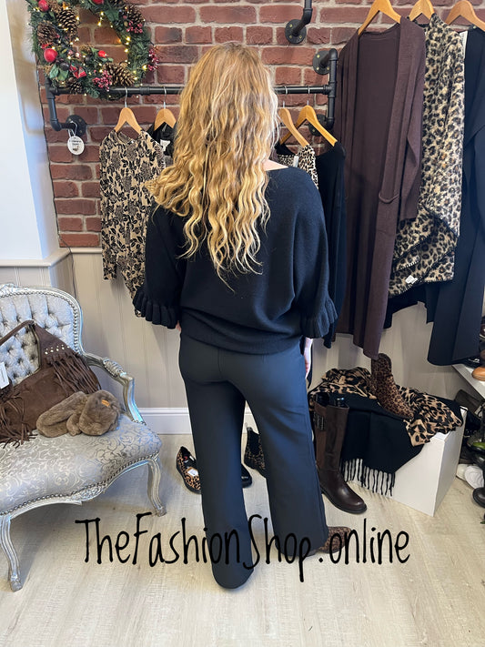 Tess black jumper with frill sleeve 8-14