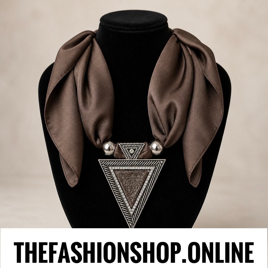 Tri Luxe Pendant in Brown with Satin scarf