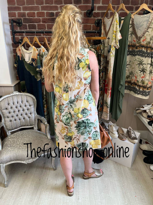 Tia green flowers and lemons shift dress 8-14