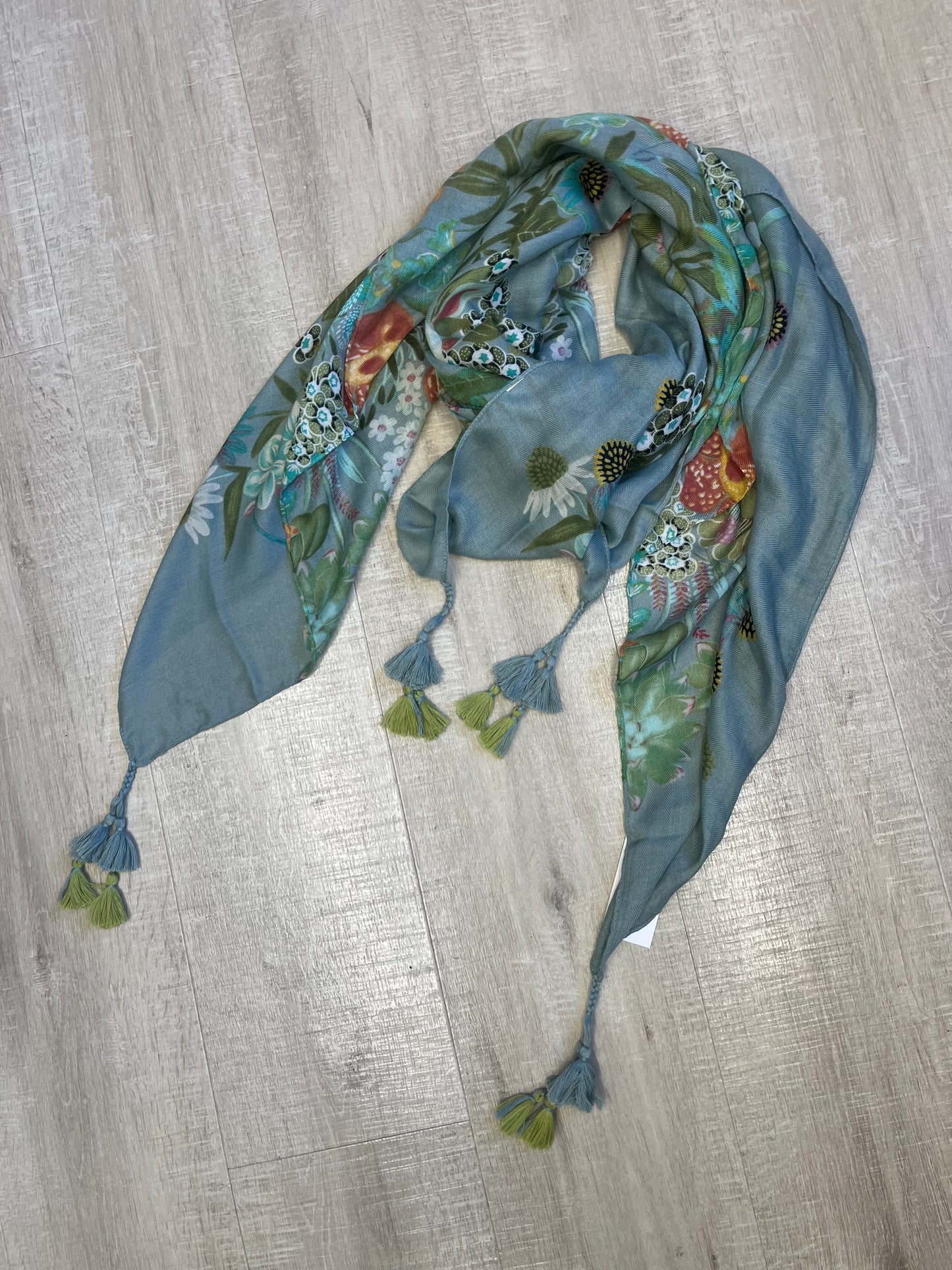 Shades of green wildflower tassel scarf