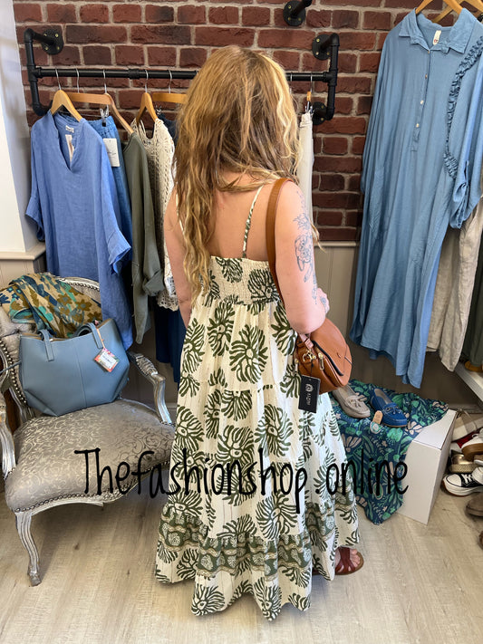 Caroline khaki and beige strappy dress sizes 12, 14 and 16