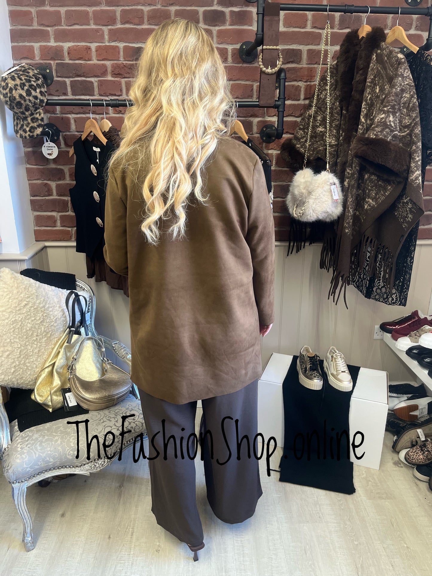 Cassie brown faux suede mid length jacket 10-16