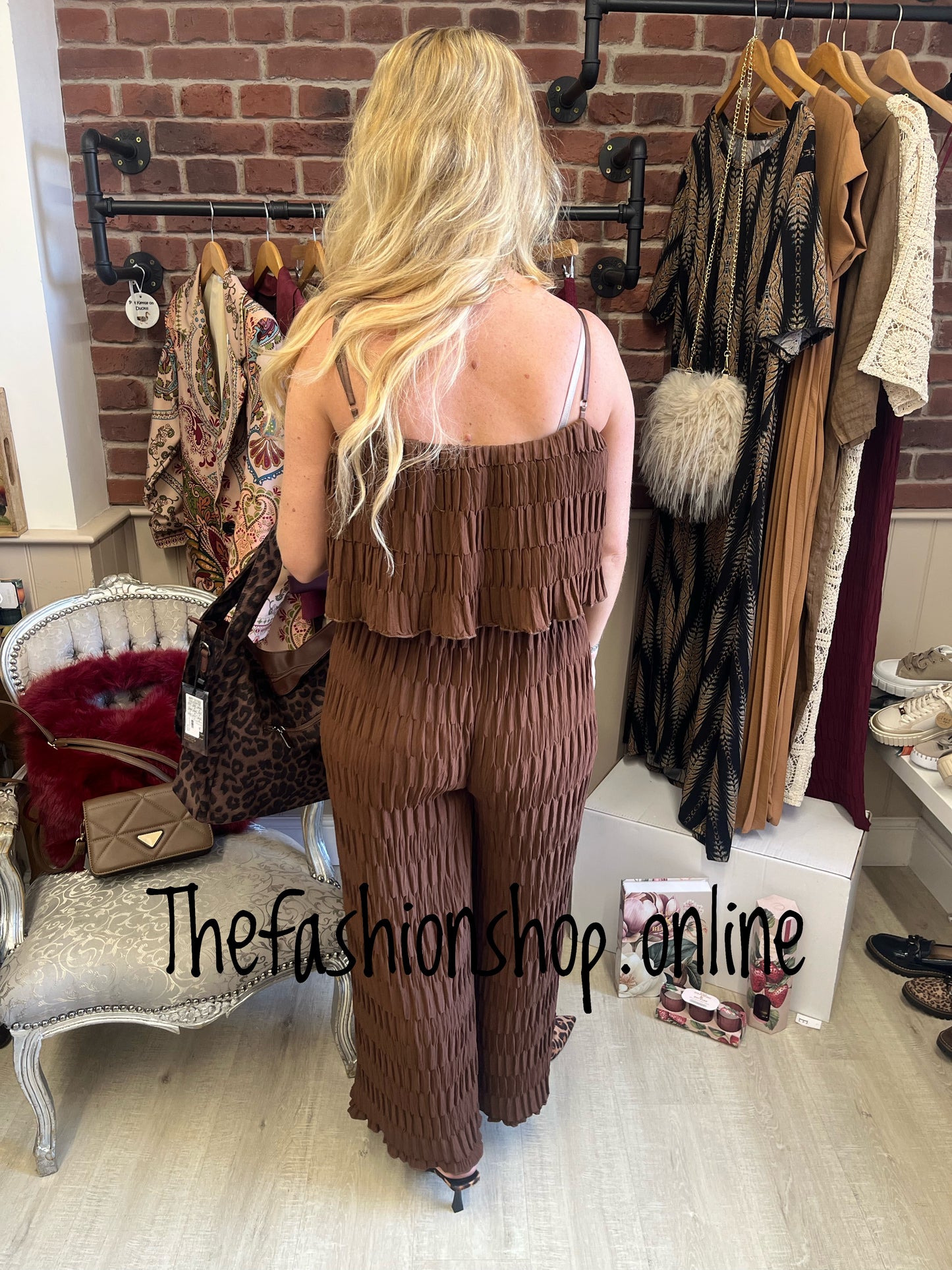Hannah brown pin tuck jumpsuit 10-14