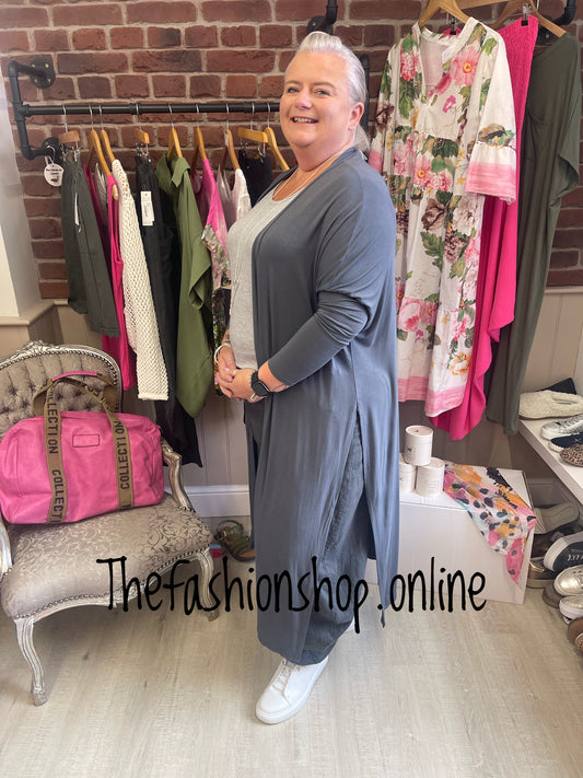 Charcoal longline fine split side jacket 10-22