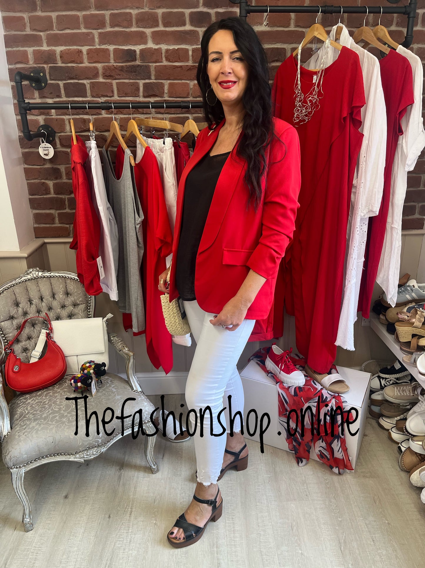 Imogen red blazer with ruched sleeves 10-16