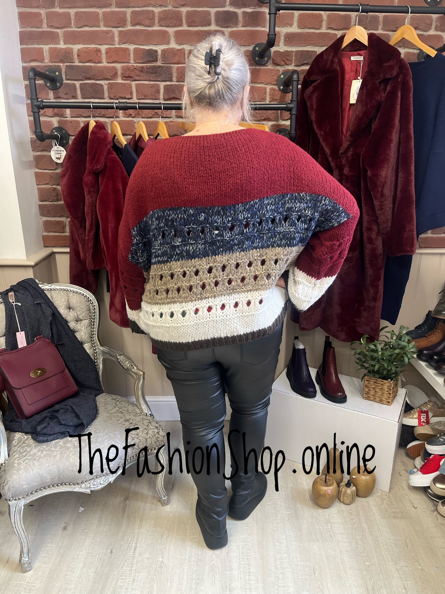 Sarah Tempest wine and navy wool mix jumper 12-18