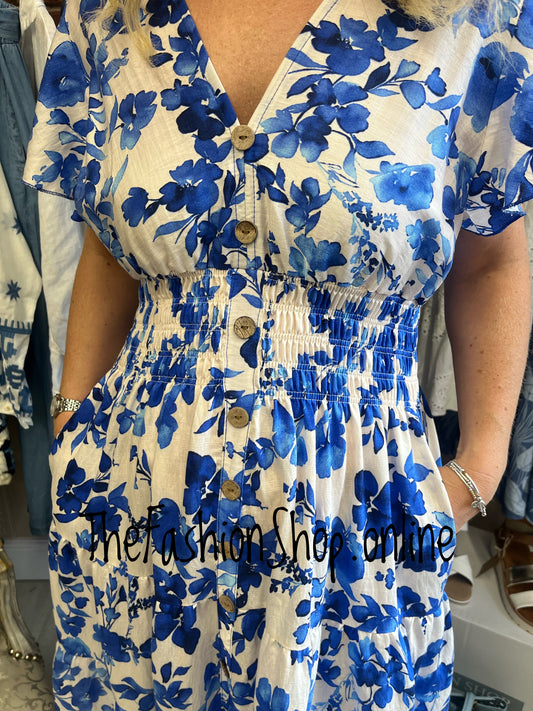 Harmony Coastal Petal Midi V Neck Dress 10-18