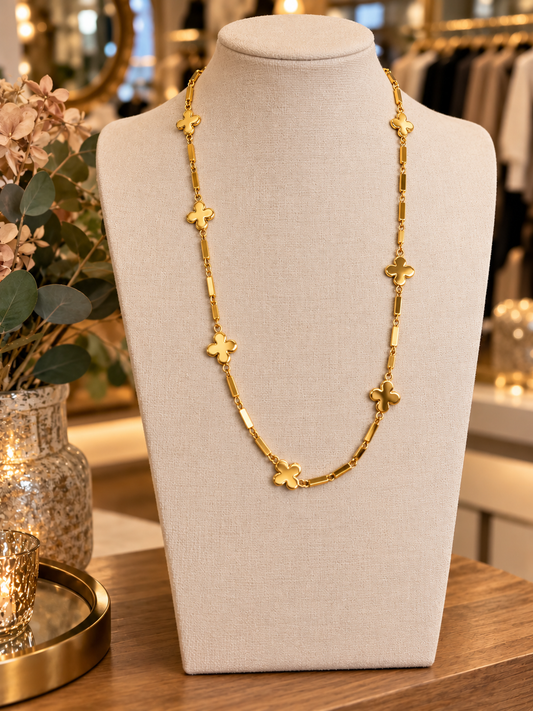 Envy long gold clover and bar necklace