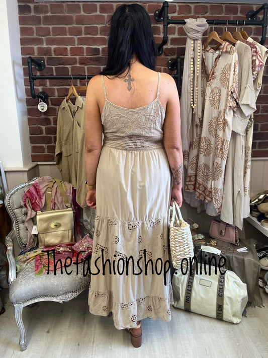 Fly Out beige embroidered maxi dress 12-16