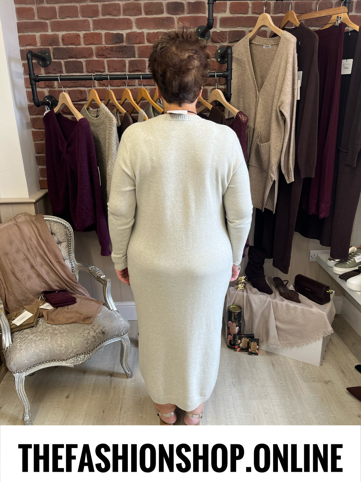Olivia beige cashmere mix jumper dress sizes 12-14 and 16-18