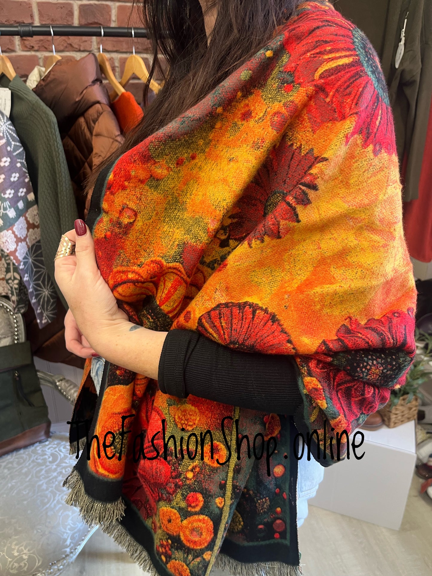 Premium Burnt Orange Floral Pashmina Scarf