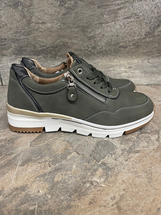 Khaki zip and lace trainer 3-8