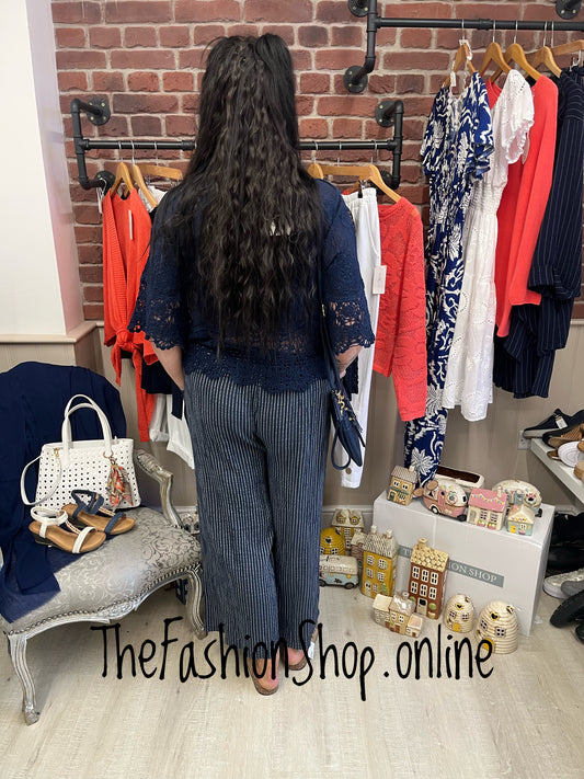 Florence navy striped wide leg trousers 12-22