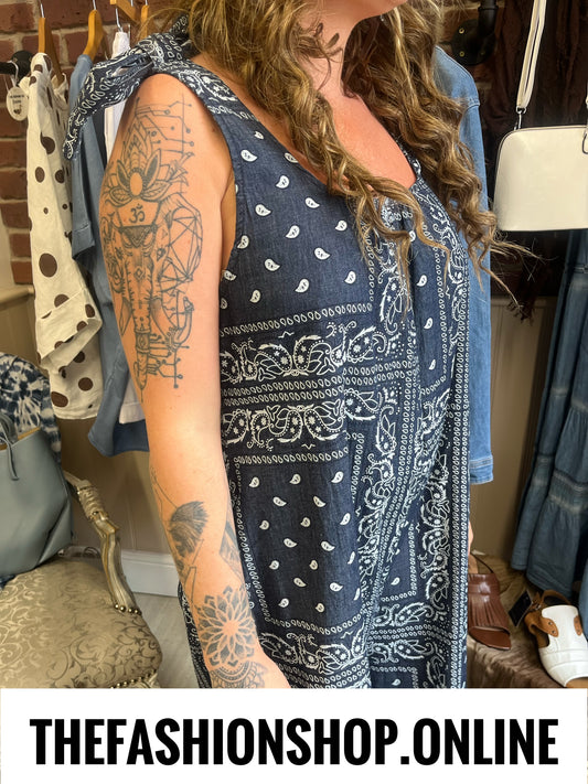 Gracie navy paisley print dungarees 10-16