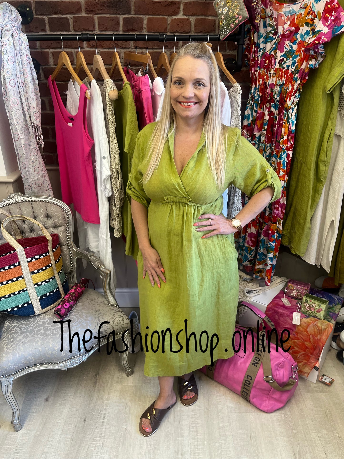 Lexi olive linen dress 8-14