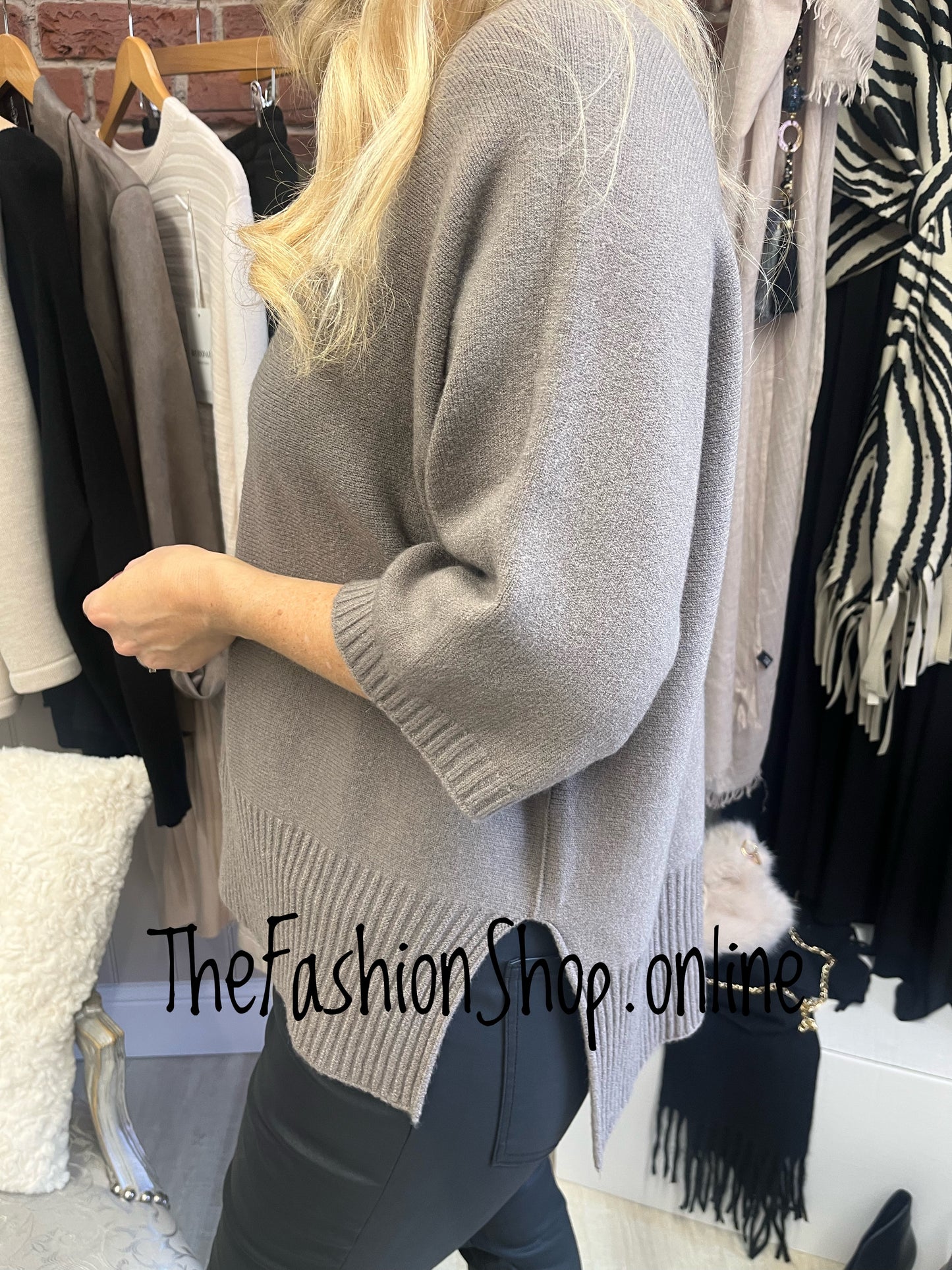 Erika taupe high low jumper 10-16
