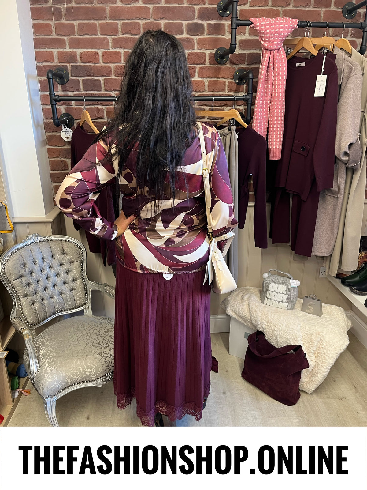 Macey damson print side tie blouse 14-18