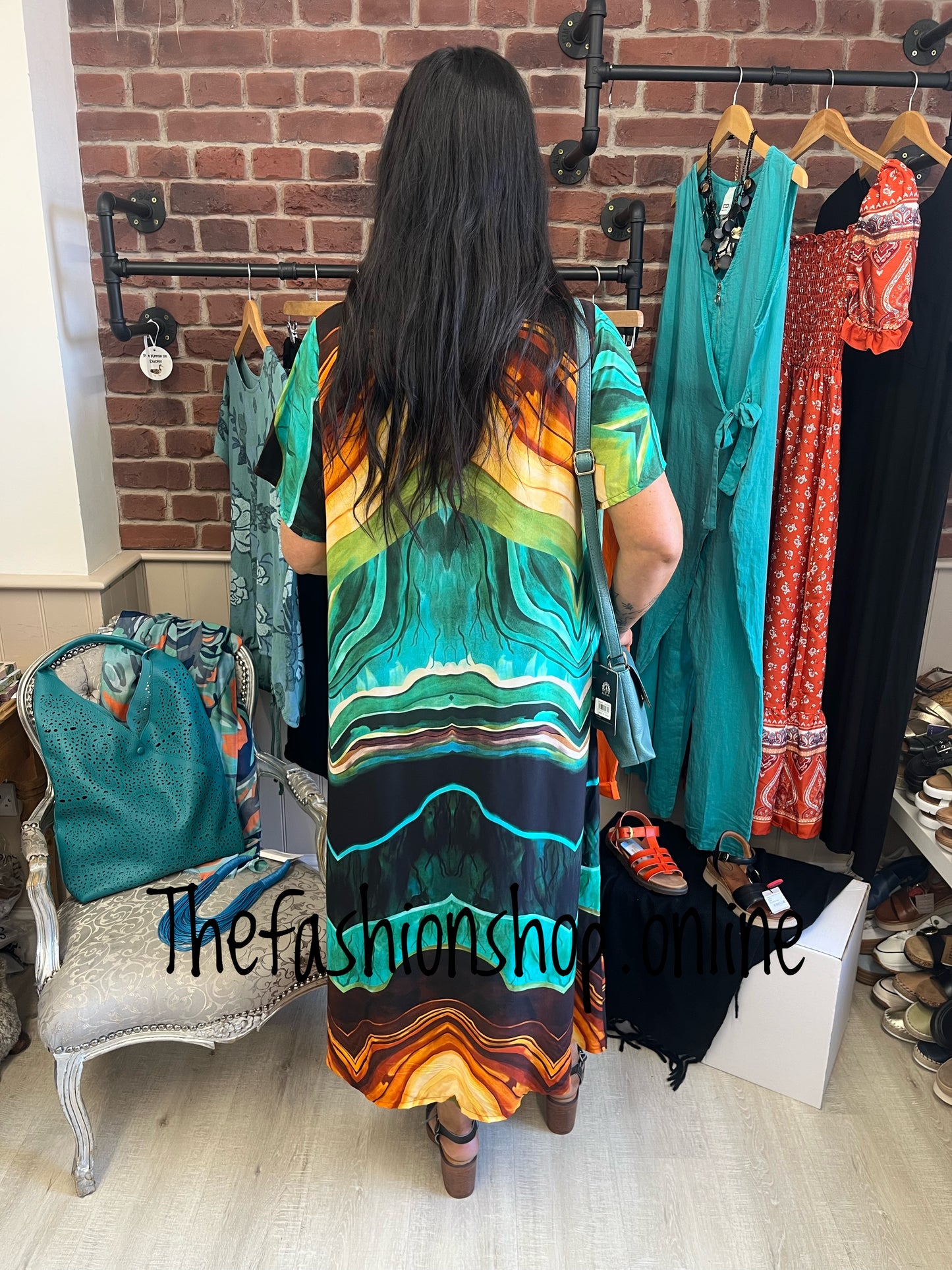 Virginia teal and black abstract dress 12-18