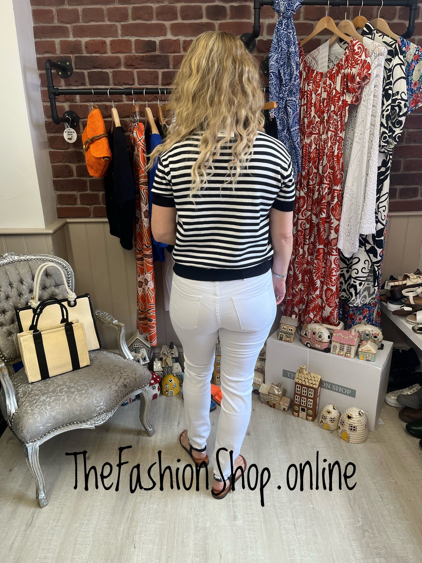 Katie black and white stripe knitted top 8-14