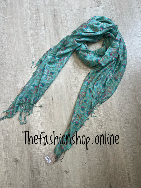 Pom Dusky Turquoise Romantic Garden Print Scarf