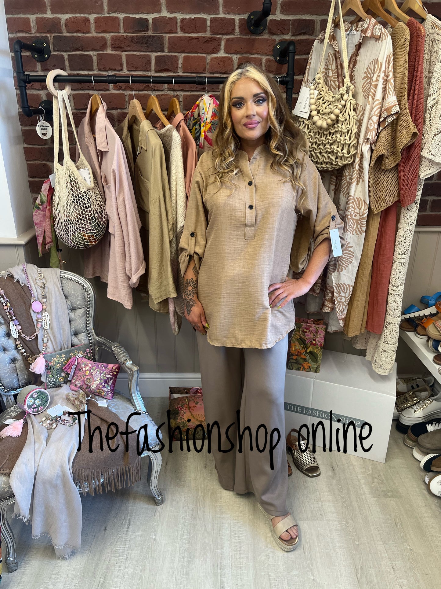 Layla camel high low blouse 8-14