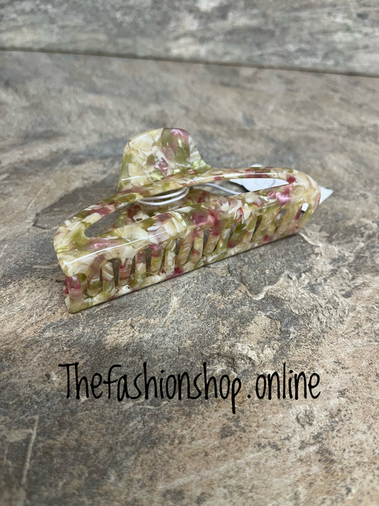 Pink and green oval claw clip